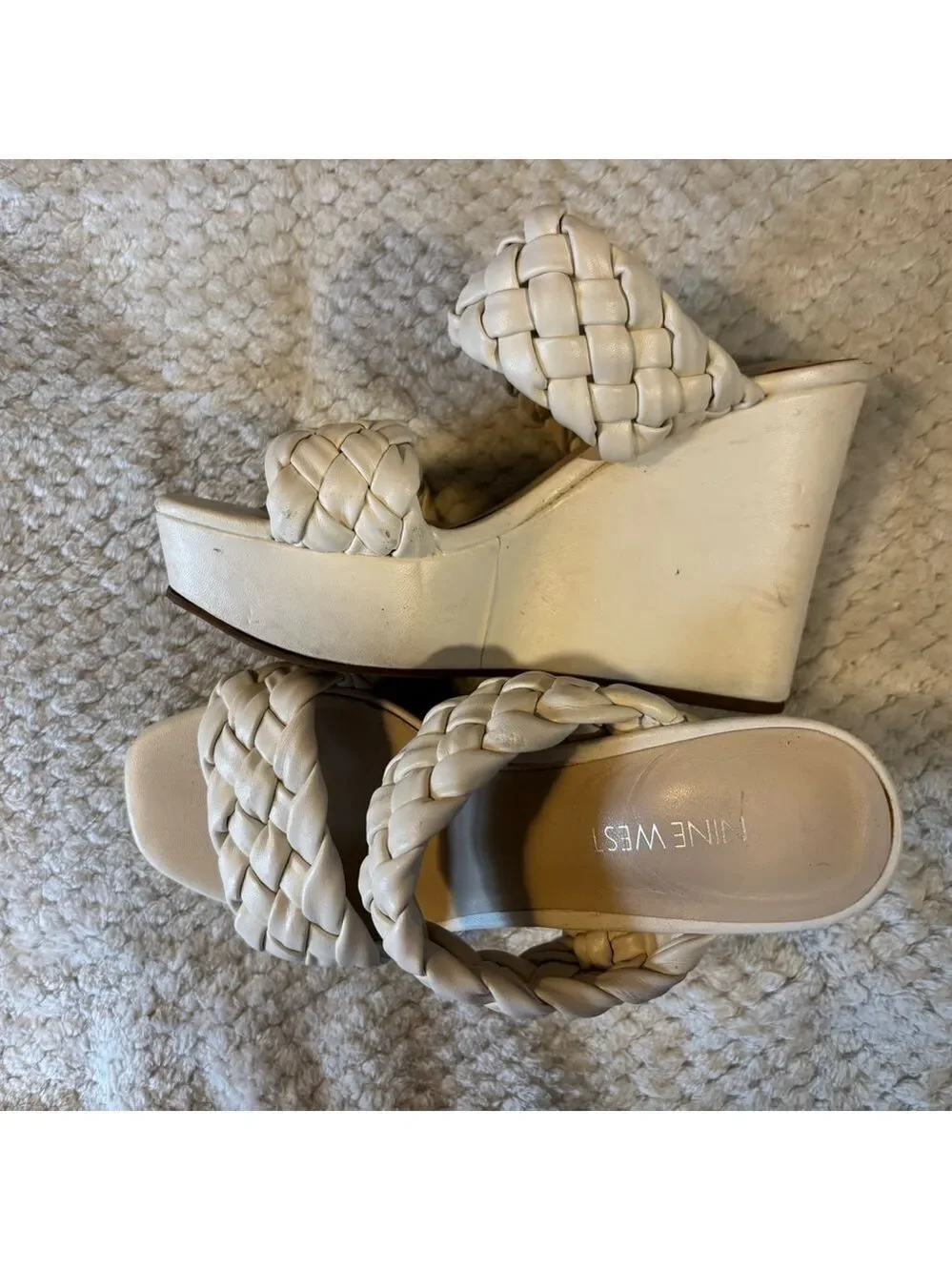Nine West White Woven Wedges